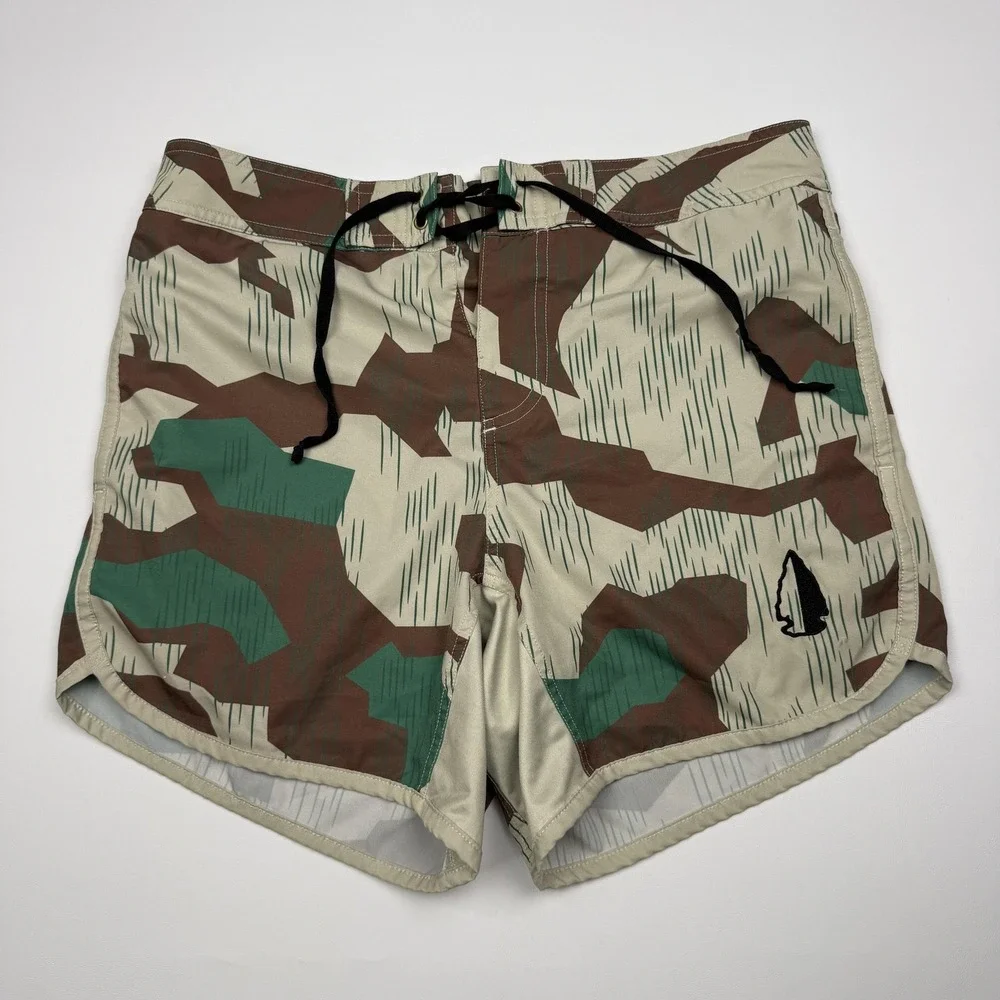 Tachuntfish Shorts Mens Small Beige Camo Swim Trunks Drawstring Hunting